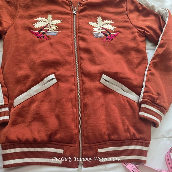 Anthropologie Capulet Women S Burnt Orange Hawaii Beach Embroider Bomber Jacket - Picture 4 of 7